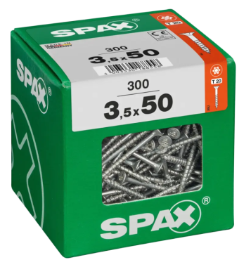 SPAX Universalschraube, 3,5 x 50 mm, 300 Stück, Teilgewinde, Senkkopf, T-STAR plus T20, 4CUT, WIROX, 4191010350496